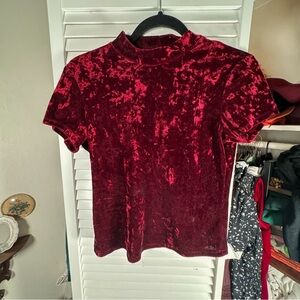 Burgundy Crushed Velvet Mock Neck Crop Top